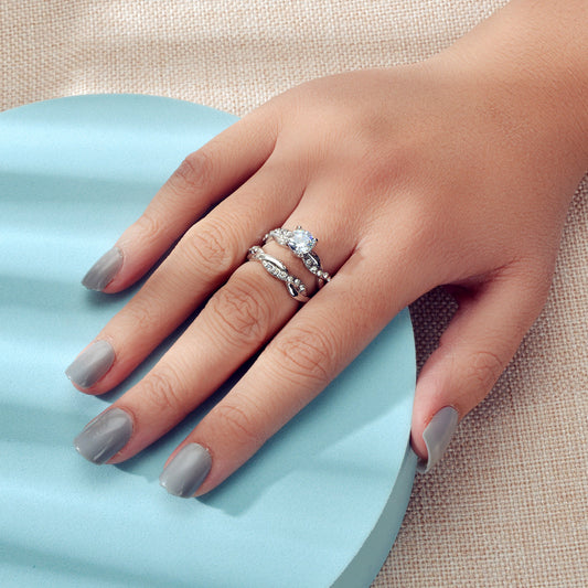 2pcs Luxury Women Band Simulated Diamond Silver Finger Wedding Engagement Ring