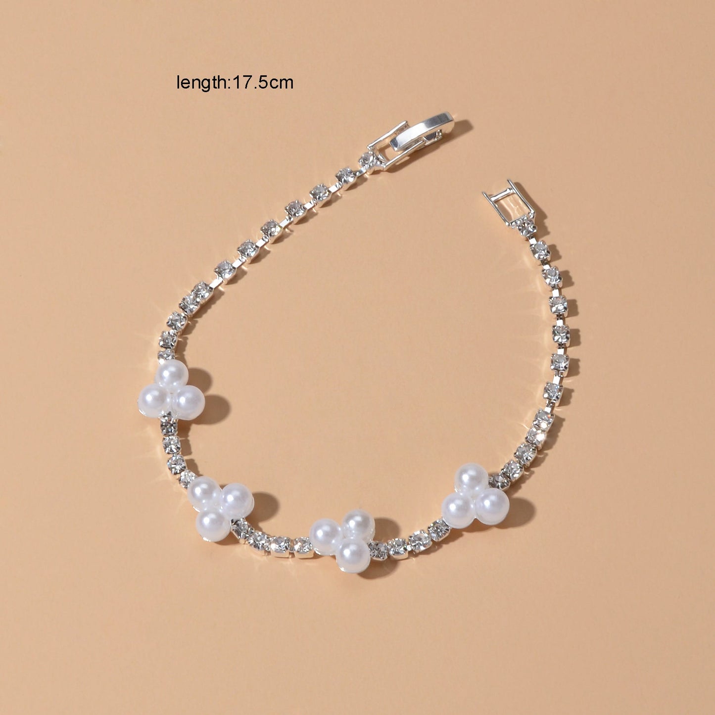 Luxurious Anniversary Wedding Jewellery Rhinestone Pearl Silver Chain Bracelets