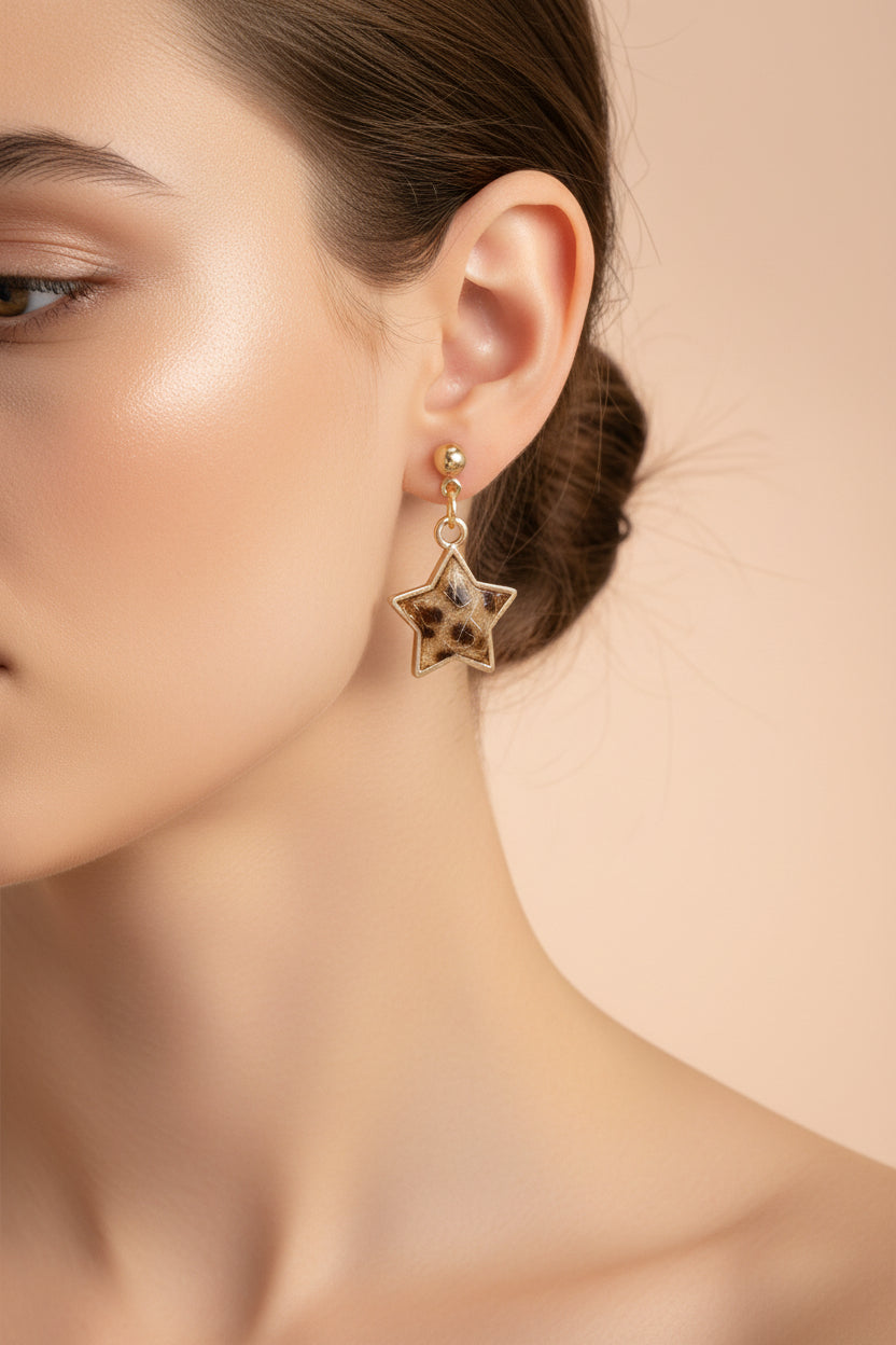 Asymmetric Jewellery Leopard Pattern Star Planet Dangle Earrings Accessories