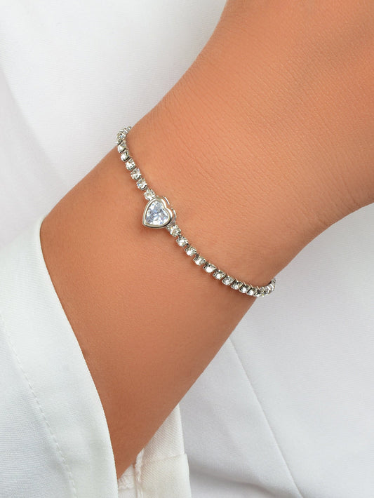 Anniversary Jewellery Shining Luxury Rhinestone Heart Adjustable Tennis Bracelet