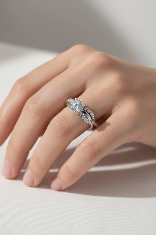 2pcs Luxury Women Band Simulated Diamond Silver Finger Wedding Engagement Ring