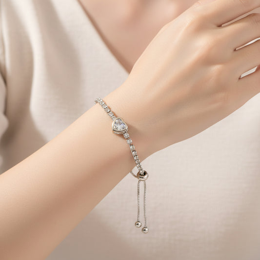 Anniversary Jewellery Shining Luxury Rhinestone Heart Adjustable Tennis Bracelet