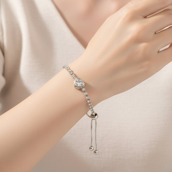 Anniversary Jewellery Shining Luxury Rhinestone Heart Adjustable Tennis Bracelet
