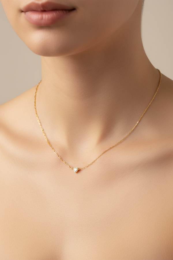 Heart Paperclip & Rolo Chain Necklace & Bracelet (F226A)(I84)