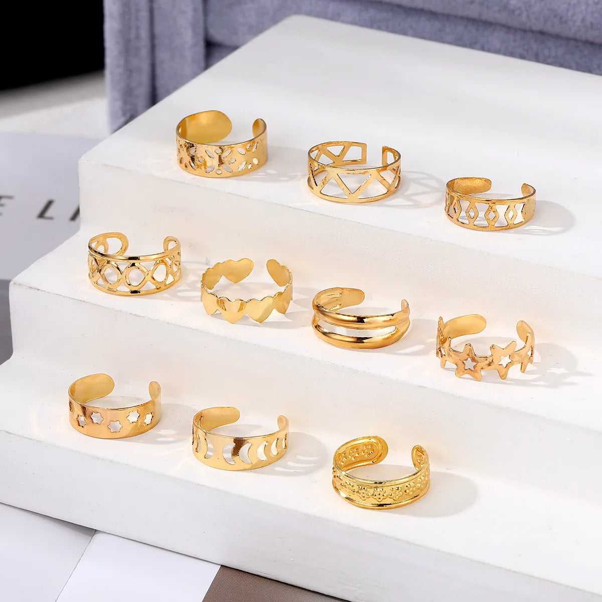 7/10/12Pcs Adjustable Toe Rings for Women Foot Ring Gold/Silver Color Metal Round Jewelry for Girl Summer Beach Barefeet Fashion