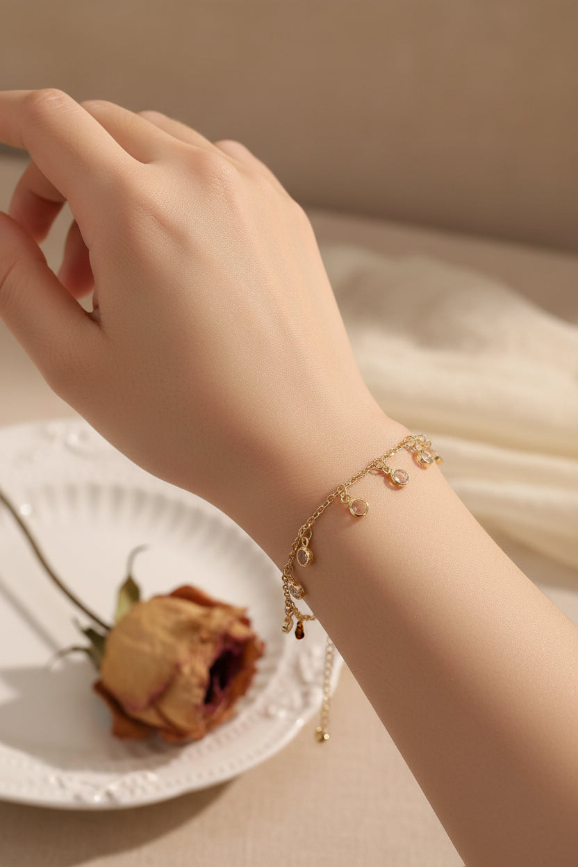 QIAMNI Summer Bohemia Crystal Cubic Zirconia Anklet For Women Girls Ankle Bracelet Leg Chain Beach Party Travel Foot Jewelry